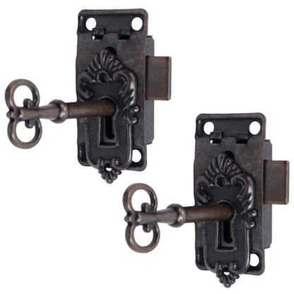 Antique Cabinet Lock, Red Bronze, 2.09x1.06 Inch, 2 Sets - color: Red Bronze B, style: Rectangular