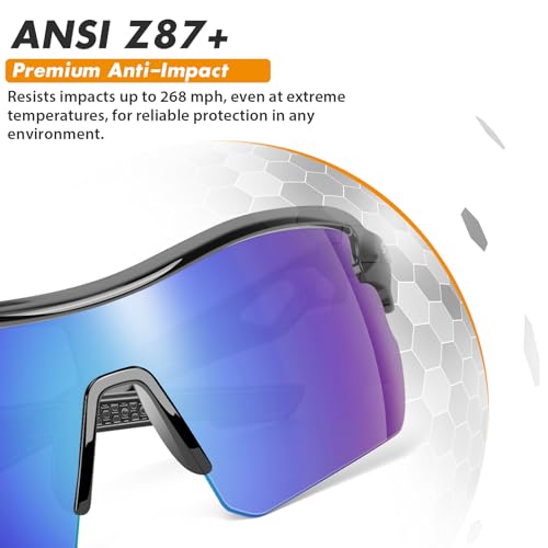 6 Pack Safety Glasses, ANSI Z87.1+UV Protective Eyewear, Impact Resistant Anti-Scratch Safety Goggles for Men Women - color: Blue Mirrored