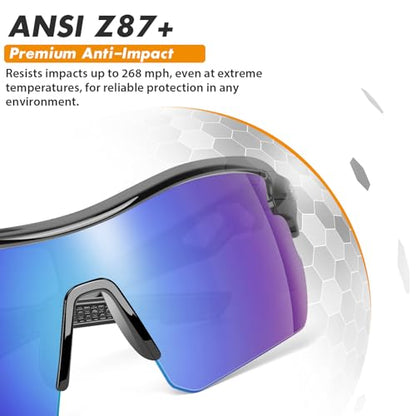 6 Pack Safety Glasses, ANSI Z87.1+UV Protective Eyewear, Impact Resistant Anti-Scratch Safety Goggles for Men Women - color: Blue Mirrored