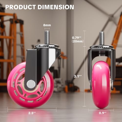 2.5 Inch Creeper Casters Set of 4, Heavy Duty Swivel Castors Replacement - color: Pink, size: 4 Pack