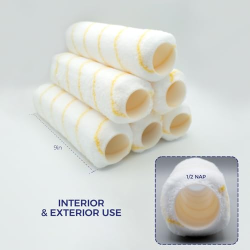 Pro Grade Paint Roller Covers, 9 Inch, 1/2 Inch Microfiber Nap, 6 Pack
