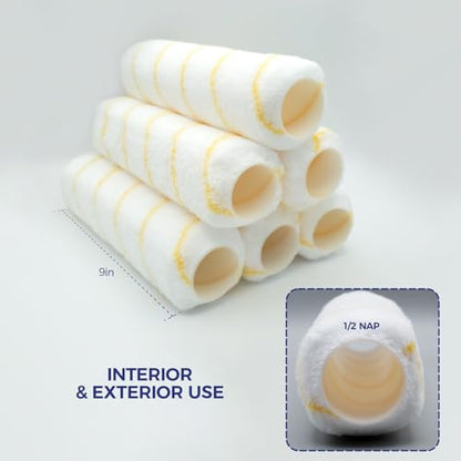 Pro Grade Paint Roller Covers, 9 Inch, 1/2 Inch Microfiber Nap, 6 Pack