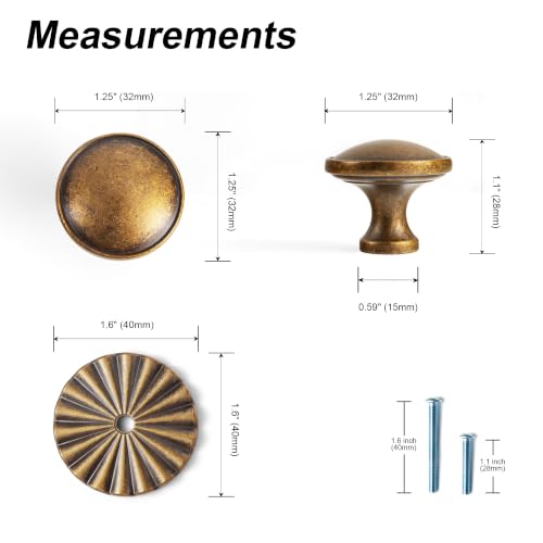 6Pack Antique Brass Cabinet Knob with Backplate Round Drawer Knob - color: Antique Brass, style: Daisy