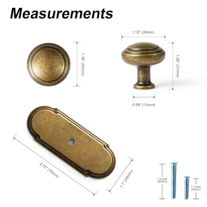 6Pack Champagne Bronze Cabinet Knobs with Backplate Drawer knobs - color: Antique Brass, style: Orbit Rim