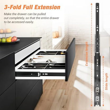 Drawer Slides Ball Bearing 3 Folds Full Extension Side Mount Cabinet Runners Glides Rails Track 100 Lbs Load 10 12 14 16 18 20 22 24 Inch Black(Black-Basic- 1 Pr,14 Inch) - color: Black-Basic, size: 14 Inch