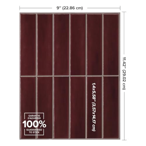 Smart Tiles Peel and Stick backsplash, Stacked Burgundy Red, 11.43"x9" - color: Burgundy Red