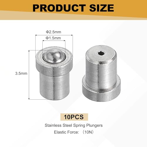uxcell 10Pcs Stainless Steel Spring Plunger 3.5x2.5 mm Precision Ball (10N) - size: 3.5 x 2.5 mm(10N)