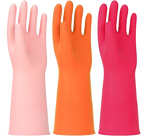 Latex Free Nitrile Cleaning Gloves, Medium, 3 Pairs - color: Orange+pink+red, size: Medium