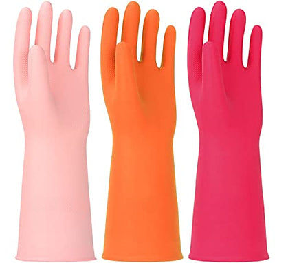 Latex Free Nitrile Cleaning Gloves, Large, 3 Pairs - color: Orange+pink+red, size: Large