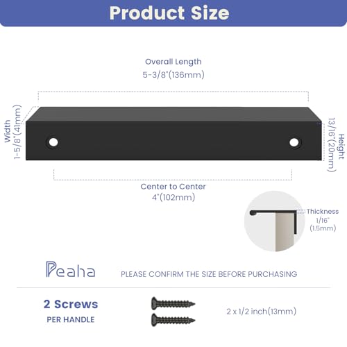 Peaha 10 Pack Kitchen Cabinet Handles 4" Black Drawer Pulls Edge Pulls - color: Black, size: Hole Centers:4in(102mm)