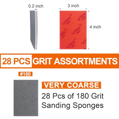 28 Pcs 180 Grit Sanding Sponge,Ultra Fine Sandpaper,Soft Foam Hand Sander Block Wet Dry Sanding Pads for Automobile Wood Furniture Metal Drywall Polishing - style: 180 Grit 28PCS