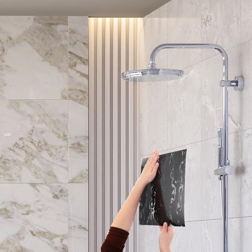 HARFINGTON 15pcs Peel and Stick Marble Tiles, Waterproof Wall Panel Backsplash, 12"x12" PVC Peel and Stick Shower Tiles for Bathroom, Kitchen, Living, White Crystal Dragon Design - style: White Crystal Dragon