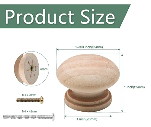Waziaqoc 15PCS Unfinished Wooden Cabinet Knobs, 1-3/8 inch, Natural - color: Natural Wood
