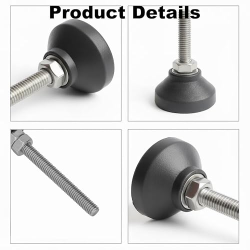 Adjustable M6 Furniture Leveling Feet 4PCS - 50mm Swivel Leg Levelers with Four-Claw Nuts, Anti-Skid Nylon Base & Stainless Steel Screws for Cabinets, Tables, Chairs, Workbench - 40kg Load Capacity