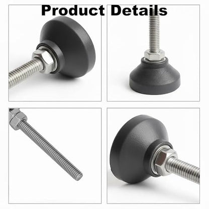 Adjustable M6 Furniture Leveling Feet 4PCS - 50mm Swivel Leg Levelers with Four-Claw Nuts, Anti-Skid Nylon Base & Stainless Steel Screws for Cabinets, Tables, Chairs, Workbench - 40kg Load Capacity
