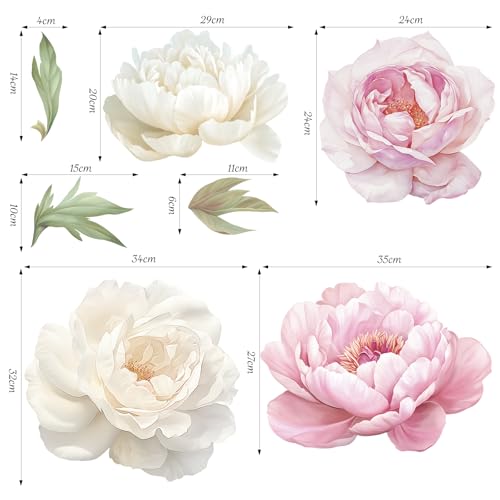 SHUCHING Peony Wall Decal Peel and Stick, Large Flower Sticker Bedroom - color: Sch-25f-0061