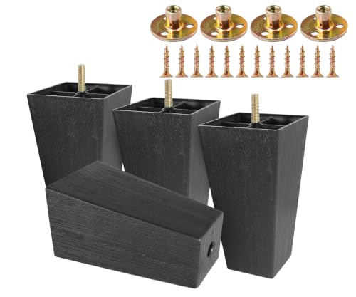 4pcs Plastic Square Legs 6-1/4" with Plate Nuts, M8-1.25 Thread - size: 6-1/4 Inch, M8-1.25 Metric Bolts