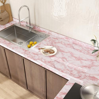 VEELIKE Pink Marble Contact Paper Wallpaper Stick and Peel 15.74 x118.11inches Self Adhesive Removable Waterproof Wall Covering for Table Countertop Cabinet Drawer - size: 15.7" x 118"