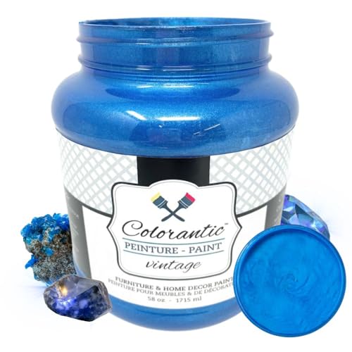 Colorantic | BLUE METALLIC PAINT | Shimmering Blue Chalk Paint for Furniture, Cabinets & Kitchen | All-in-One Interior DIY Craft Solution | Multi-Surfaces (58 oz) - color: Metallic Blue Sky, size: 58 Fl Oz (Pack of 1)