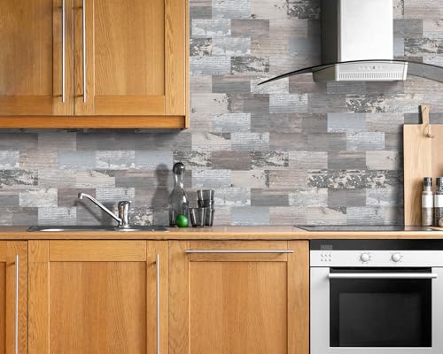 DEWOO Peel and Stick Wall Tile Kitchen Backsplash Self Adhesive 10 Sheet - color: Rustic Baywood