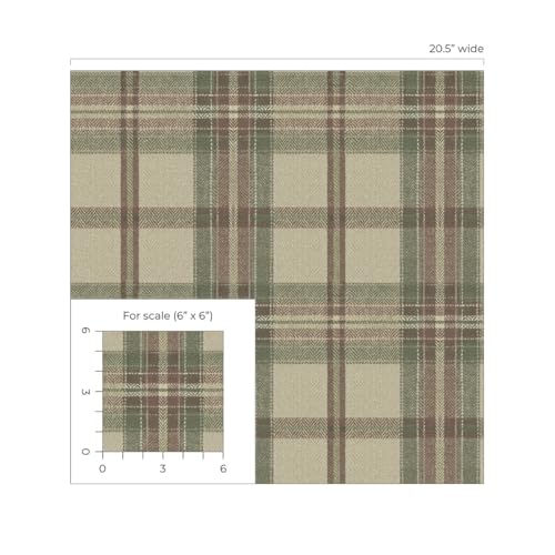 NextWall Harry & Grace Herringbone Plaid Premium Matte Non-Woven Peel and Stick Wallpaper (Clay & Sage) - color: Clay & Sage