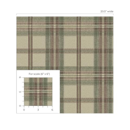 NextWall Harry & Grace Herringbone Plaid Premium Matte Non-Woven Peel and Stick Wallpaper (Clay & Sage) - color: Clay & Sage