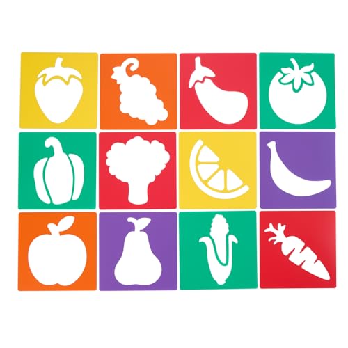 Colorations Fruit & Vegetable Shapes Stencils for Kids, 8" Sq., Set of 12 - style: Fruits & Veggies 12PK