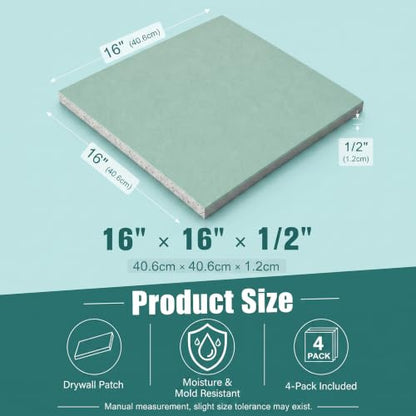 Amylove 4 Pcs 16 x 16 x1/2 Inch Drywall Repair Panel Repair for Mend Wall - color: Green, size: 16 x 16 x1/2 Inch