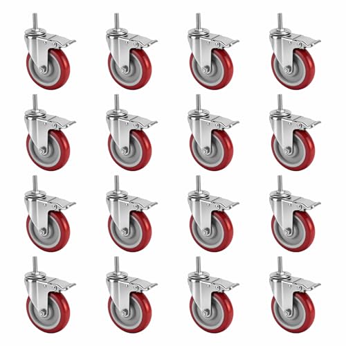 Caster Wheels,5 Inch Locking Swivel Caster for Furniture with Threaded Stem - size: 5"16pack