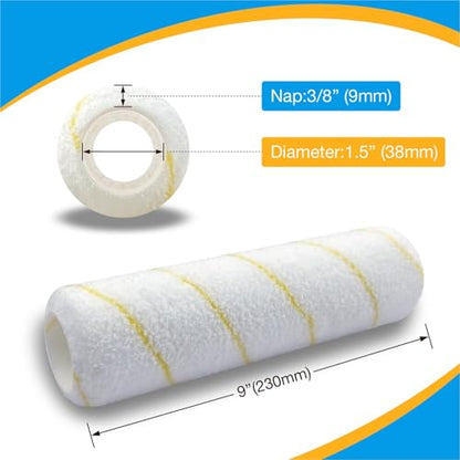 5 Pcs Paint Roller 9 Inch, 3/8" Nap Microfiber Paint Roller Kit - color: Yellow Stripe, 5pcs