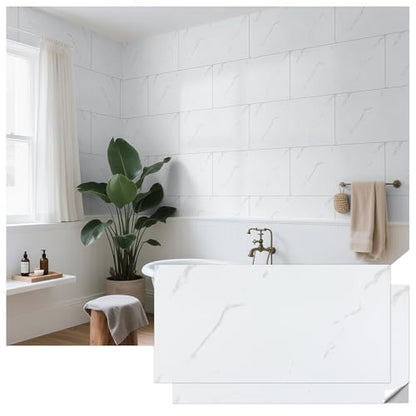 practicalWs 10pcs Marble Peel and Stick Tile Waterproof PVC Wall Tiles - size: 23.6" x 11.8" x 10-Pack
