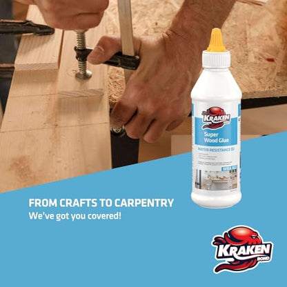 Kraken Bond D2 White Super Wood Glue - (2x13.5 fl.oz) PVA Heavy Duty Wood Glue for Repair, Woodworking, Furniture Assembly & Creative Crafts - Clear Drying Water Based Carpenter Glue - 2 Pack - size: 2 Pack, style: D2 PVA Wood Glue