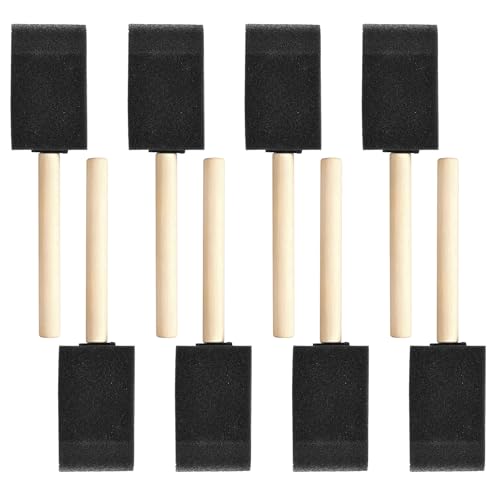 8 Pack Foam Paint Brushes, 1.6 Inch Width, Black, Wooden Handle