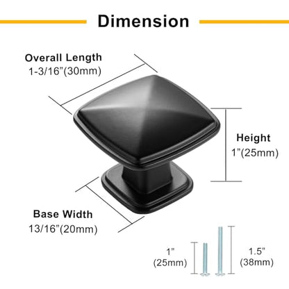 Matte Black Cabinet Knobs Square Cabinet Pulls 10 Pack 1990 - color: Matte Black, size: 1-1/4 Inches, style: 10 Pack Square Knob