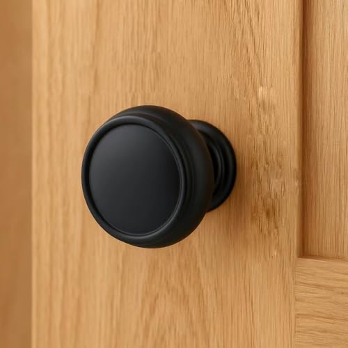 10 Pack Matte Black Cabinet Knobs, 1-1/4 Inch Zinc Alloy Knob - color: Matte Black