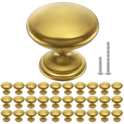 POZEAN Cabinet Knobs Brushed Nickel 30 Pack Cabinet Handles Drawer Knobs Solid Knobs Brass with Screws for Dresser Drawer Cabinet Cupboard - Modern Kitchen, Bedroom and Bathroom Hardware,Brass - color: Brass, size: 30 Pack