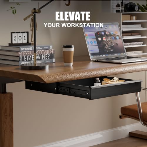 Under Desk Drawer, Black Solid Wood Panel – Sturdy Ball Bearing Slides, Easy Under-Desk Mount, Integrated Handle, Desktop Organizer for Office & Home Workstation - color: Black
