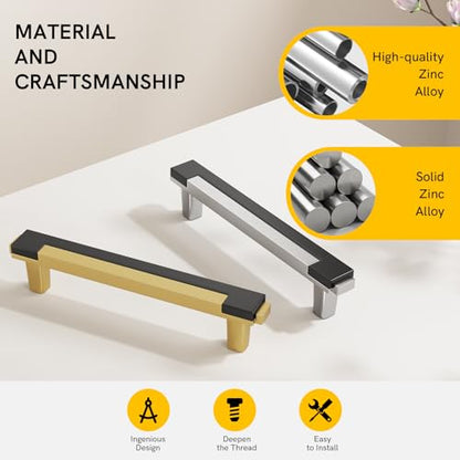 Rergy 25 Pack 3-3/4 Inch Black and Brushed Nickel Cabinet Pulls - color: Black&Brushed Nickel, size: 3-3/4 Inch Hole Center