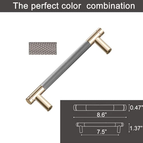 2 Pack 7 1/2 Inch 192mm Bar Cabinet Pulls Gold and Grey Knurled Handles for Brushed Gold Drawer Pulls Cupboard Aluminum Handles - color: Gold and Grey, size: 7 1/2 Inch