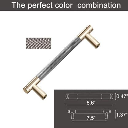 2 Pack 7 1/2 Inch 192mm Bar Cabinet Pulls Gold and Grey Knurled Handles for Brushed Gold Drawer Pulls Cupboard Aluminum Handles - color: Gold and Grey, size: 7 1/2 Inch
