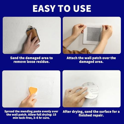 Breliter Drywall Repair Patch Kit, 19 Pcs Self-Adhesive Aluminum Wall Hole Repair Patches for Wall, Ceiling, Sheetrock, Plaster, 2/4/6/8 Inch Drywall Patch Kit with Scraper & Sandpaper - color: 19PCS