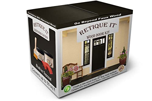 Retique It Wood Finish Front Door Kit – GO Beyond Faux Wood with Paintable Liquid Wood Based Primer and Gel Stain - Graining Tools Included (Front Door Kit, Classic Black)