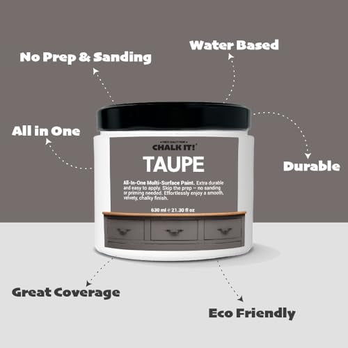 CHALK IT! All-in-One Multi-Surface Chalk Paint for Furniture & Cabinets - No Sanding, No Primer, Built-In Top Coat Water-Based, Low-Odor, Fast-Drying, Matte Finish (Taupe) - color: Taupe