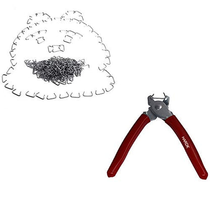 HARDK Hog Ring Pliers Set Straight, 300 PCS Galvanized Hog Rings - Perfect for Furniture Upholstery, Auto Upholstery, Plastic Meat & Sausage Casings - style: Straight & 300 PCS