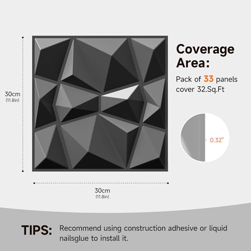 INMOZATA 3D Wall Panels, Diamond Textured PVC Accent Wall Panels - color: B_Black