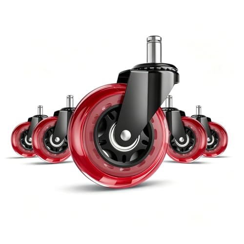 3 Inch Office Chair Wheels, Set of 5 (Red) - color: Red