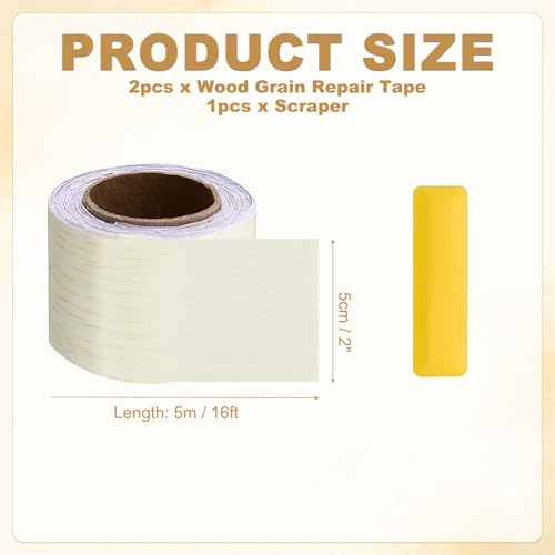 HARFINGTON Wood Grain Repair Tape 2" x16ft Self-Adhesive Repair Patch - color: White Oak, size: 2" x 16ft