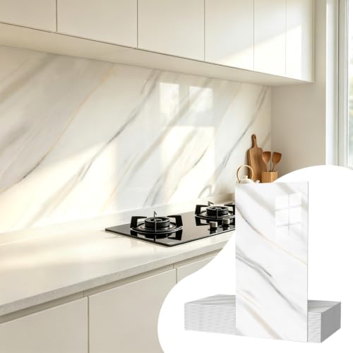 Vieshful 20 Pack 11.8"x23.6" Peel and Stick Backsplash Wall Panels, Self Adhesive Waterproof Back Splash Marble Tiles for Kitchen Bathroom, TV Walls, Living Room Grey White (Not Real Tiles) - color: Grey White