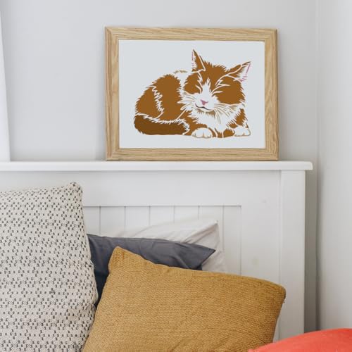 FINGERINSPIRE Resting Cat Stencils with a Brush 11.7x8.3Inch Cute Hairy Cat Painting Stencils Cartoon Cat Pattern Stencil Animal Themes PET Template for Wood Floor Tile Wall Fabric Furniture DIY - color: Resting Cat