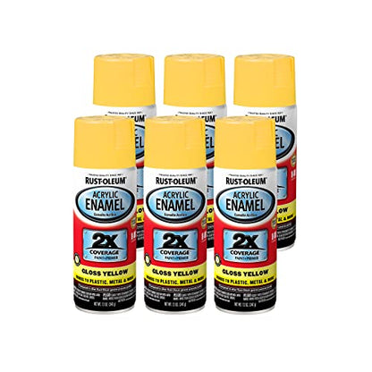 Rust-Oleum Acrylic Enamel 2X Spray Paint, Gloss Yellow - color: Gloss Yellow, size: 12 Ounce (Pack of 6)